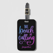 Strand roept aangepaste blauwe paarse fantasievoll bagagelabel (Voorkant (verticaal))