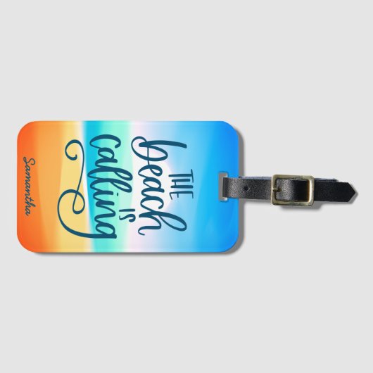 Strand roept zomervakantie op maat bagagelabel (Voorkant (horizontaal))