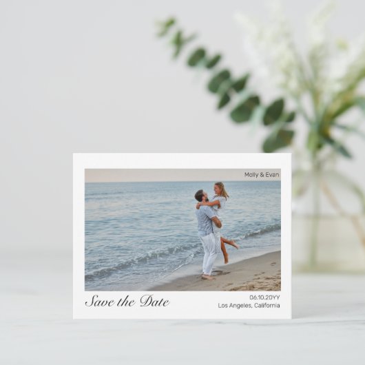 Strand Romance Border Foto Bruiloft Save the Date Briefkaart (Staand voorkant)