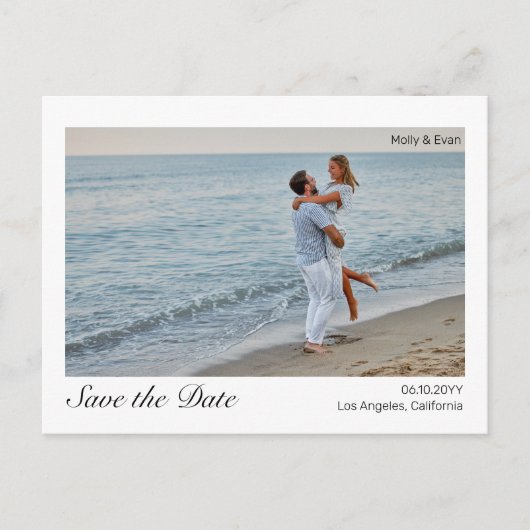 Strand Romance Border Foto Bruiloft Save the Date Briefkaart (Voorkant)