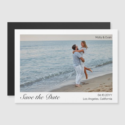 Strand Romance Border Foto Bruiloft Save the Date Magnetische Uitnodiging (Voorkant / Achterkant)