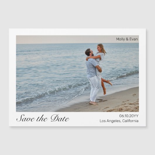 Strand Romance Border Foto Bruiloft Save the Date Magnetische Uitnodiging (Voorkant)