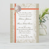 Strand Romance Burlap en kant bruiloft koraal Kaart (Staand voorkant)