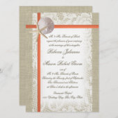 Strand Romance Burlap en kant bruiloft koraal Kaart (Voorkant / Achterkant)