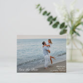 Strand Romance Foto Bruiloft Save the Date Briefkaart (Staand voorkant)