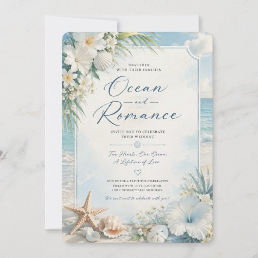 Strand Romantische Bruiloft Uitnodiging (Voorkant)