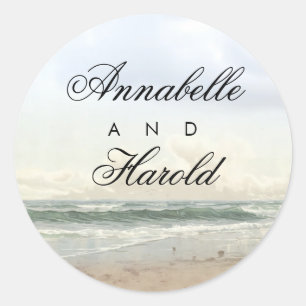 Strand Romantische zomer bruiloft Ronde Sticker