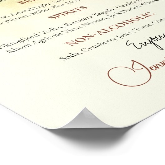 Strand Roos Script Bachelorette Drinken Menu Sign Poster (Hoek)