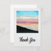 Strand Roze Blau Geschilderde Zonsondergang Kunst Bedankkaart (Voorkant / Achterkant)