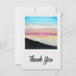 Strand Roze Blau Geschilderde Zonsondergang Kunst Bedankkaart