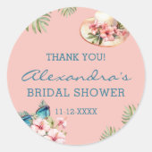 Strand Roze Bloem Tropisch Vrijgezellenfeest Dank Ronde Sticker (Voorkant)