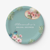 Strand Roze Bloemen Blauw Tropisch Vrijgezellenfee Papieren Bordje (Voorkant)