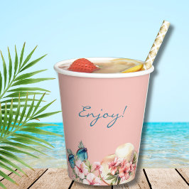 Strand Roze Bloemen Tropisch Vrijgezellenfeest Papieren Bekers