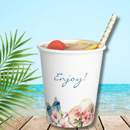 Strand Roze Bloemen Tropisch Vrijgezellenfeest Papieren Bekers