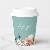 Strand Roze Bloemenblauw Tropisch Vrijgezellenfees Papieren Bekers (Voorkant)