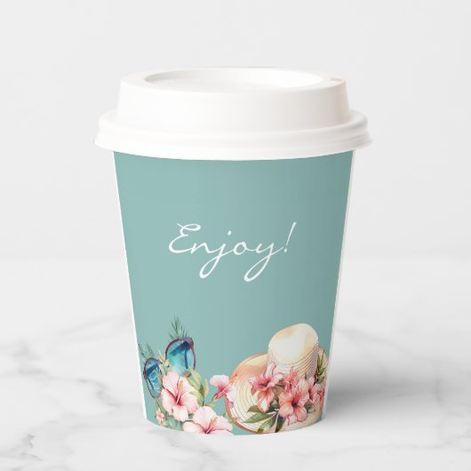 Strand Roze Bloemenblauw Tropisch Vrijgezellenfees Papieren Bekers (Voorkant)