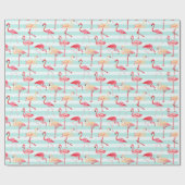 Strand roze flamingo streep inpakpapier (Vlak)