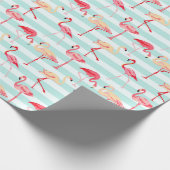 Strand roze flamingo streep inpakpapier (Hoek)