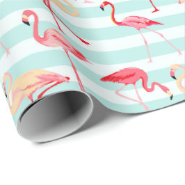 Strand roze flamingo streep inpakpapier