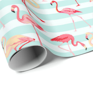 Strand roze flamingo streep inpakpapier