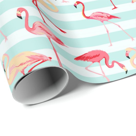 Strand roze flamingo streep inpakpapier (Rol Hoek)