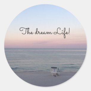 Strand Roze Oceaan Zonsopgang Foto Droomleven Ronde Sticker