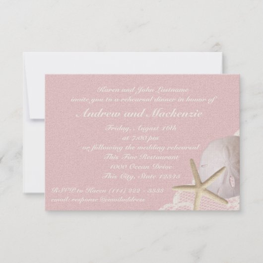  strand roze repetitie diner kaart (Voorkant)