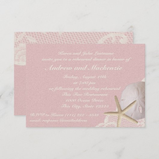  strand roze repetitie diner kaart (Voorkant / Achterkant)