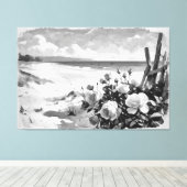 *~* Strand Rozen B & W TV2 Stretched Canvas Print (Insitu (Houten vloer))