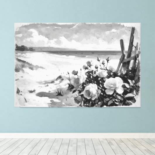 *~* Strand Rozen B & W TV2 Stretched Canvas Print (Insitu (Houten vloer))