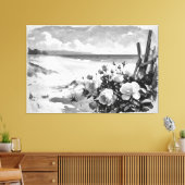 *~* Strand Rozen B & W TV2 Stretched Canvas Print (Insitu (Woonkamer))