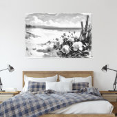 *~* Strand Rozen B & W TV2 Stretched Canvas Print (Insitu (Slaapkamer))