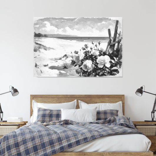 *~* Strand Rozen B & W TV2 Stretched Canvas Print (Insitu (Slaapkamer))