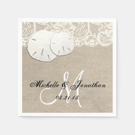 Strand Rustieke Burlap Kant Bruiloft Servet (Voorkant)