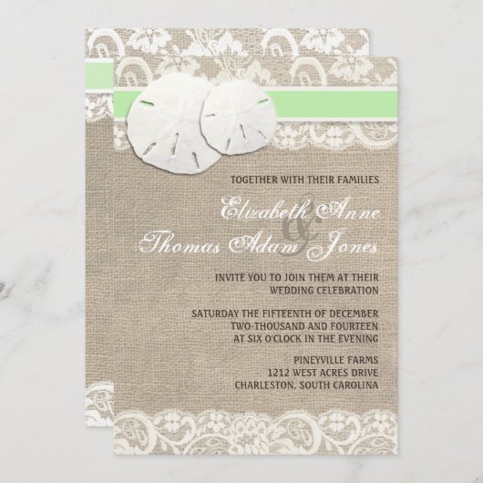 Strand Rustieke Burlap Kant Bruiloft uitnodiging G (Voorkant / Achterkant)