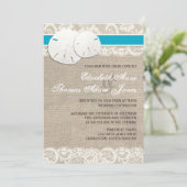 Strand Rustieke Burlap Kant Bruiloft Uitnodiging M (Staand voorkant)