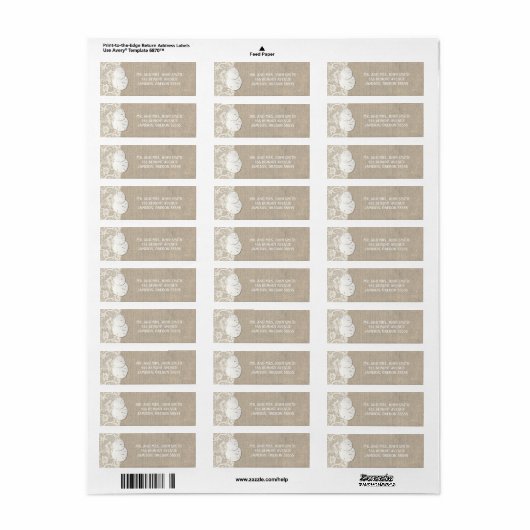Strand Rustieke Burlap Kant Retouradres Labels (Full Sheet)