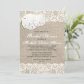 Strand Rustieke Burlap Kant Vrijgezellenfeest Init Kaart (Staand voorkant)