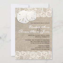 Strand Rustieke Burlap Lace bruiloft uitnodiging