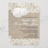 Strand Rustieke Burlap Lace bruiloft uitnodiging (Voorkant / Achterkant)