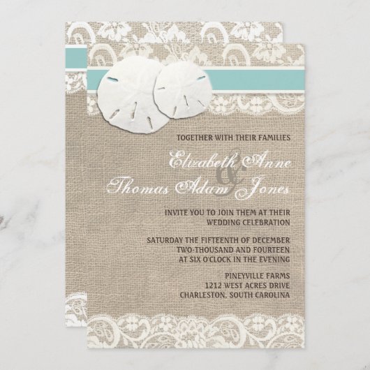 Strand Rustieke Burlap Lace bruiloft uitnodiging (Voorkant / Achterkant)