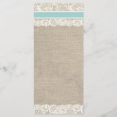 Strand Rustieke Burlap Lace Menu Kaart - Turquoise (Achterkant)