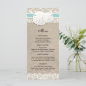 Strand Rustieke Burlap Lace Menu Kaart - Turquoise (Staand voorkant)