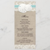 Strand Rustieke Burlap Lace Menu Kaart - Turquoise (Voorkant)