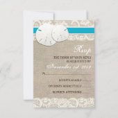 Strand Rustieke Burlap Lace RSVP-kaart - Malibu RSVP Kaartje (Voorkant)