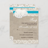 Strand Rustieke Burlap Lace RSVP-kaart - Malibu RSVP Kaartje (Voorkant / Achterkant)
