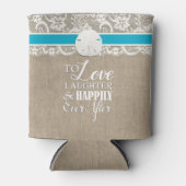 Strand Rustieke Burlap Lace Sanddollar Bruiloft Blikjeskoeler (Voorkant)