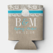 Strand Rustieke Burlap Lace Sanddollar Bruiloft Blikjeskoeler (Achterkant)