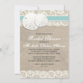 Strand rustieke jute kant bruids douche uitnodigin kaart
