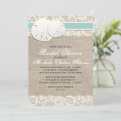 Strand rustieke jute kant bruids douche uitnodigin kaart (Staand voorkant)